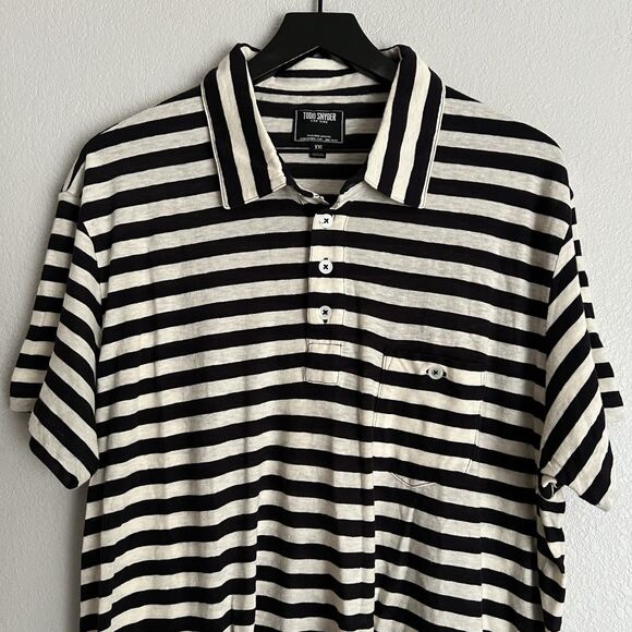 Todd Snyder Men’s Striped Polo Shirt Size XXL Cream / Black - Picture 1 of 6